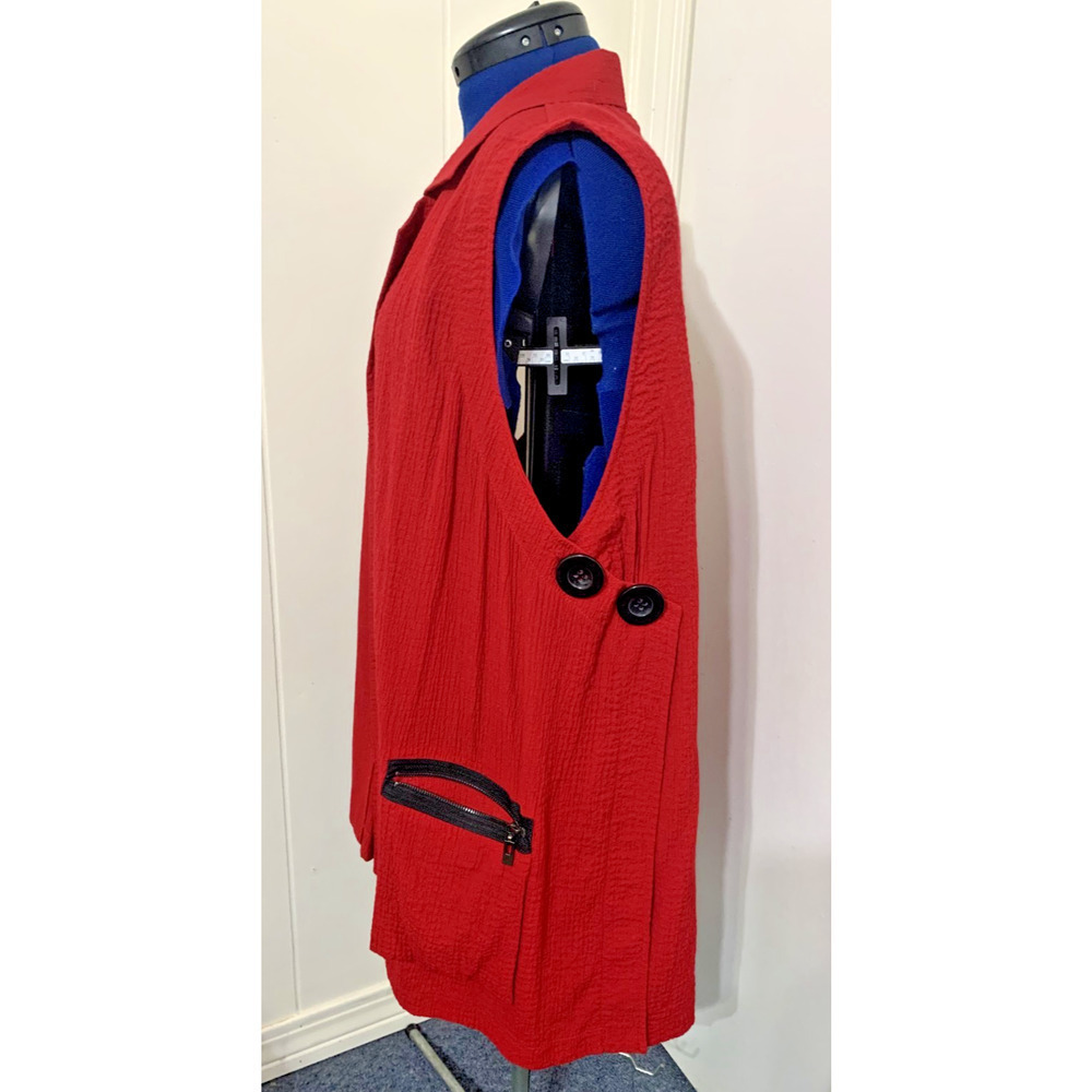 Ali Miles Red Collared Vest XL Button and zip pockets Lagenlook Art to Wear - Picture 1 of 10